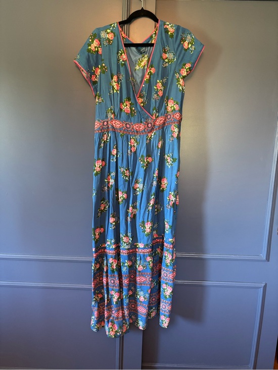 April Cornell Dresses & Skirts - April Cornell Blue Floral Maxi Dress with Pink Accents